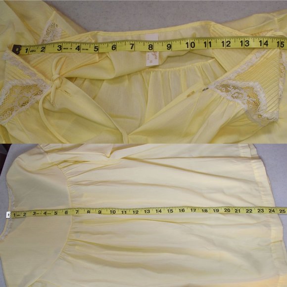 SOLD • Barbizon Lazy Dee Yellow Pajama Set Size 10 Pleated Yoke Lace Batiste - Picture 11 of 14